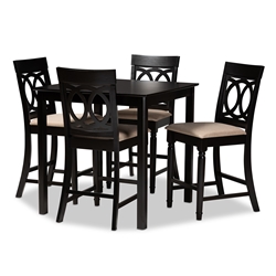 Baxton Studio Verina Modern and Contemporary Sand Fabric Upholstered Espresso Brown Finished 5-Piece Wood Pub Set